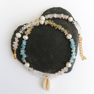 Boho Gemstone Choker & Pendant Necklace Set – Natural Stone Beaded Hippie Jewelry With 14K Gold Plated Chain