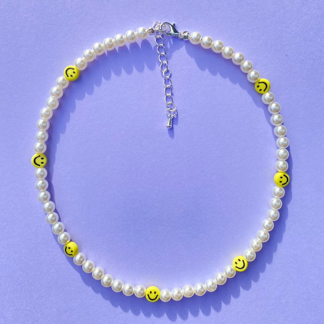 Smiley Face Beaded Necklace Faux Pearl Choker Smiley Face - Etsy UK