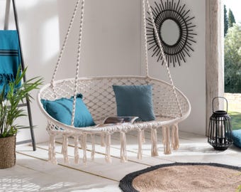 2-Sitzer Makramee Hängebank - Boho Schaukel Stuhl für Indoor Outdoor Terrasse Dekor
