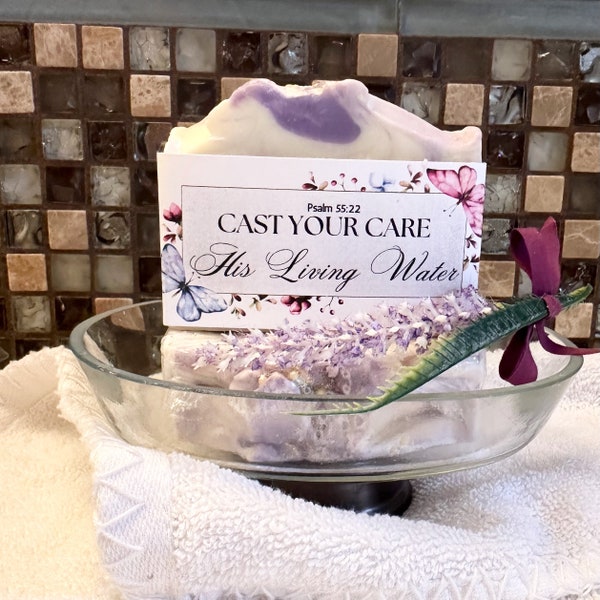 Lavender Lemon Scent | Psalm 55-Cast your Care Scripture | Gifts of Faith | Vegan Bath and Body Soap |