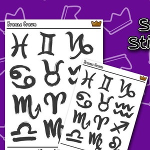 Signes astrologiques - Feuille d'autocollants - 2 tailles disponibles - Horoscope | Feuille d'autocollants | Sticker pour agenda | Revue | Décorations autocollantes