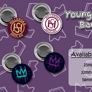 Young Royals School Emblems Button Pins - Badge set - 3 sizes available