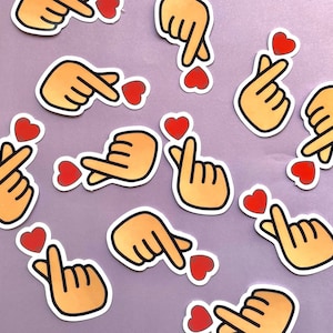 Coréen K-Pop Finger Heart / Snap- Die Cut - Décollage facile | Sticker pour ordinateur portable | Autocollant en vinyle |