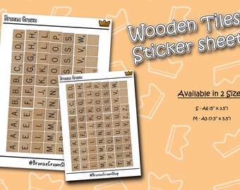 Wood Letter Tiles - Sticker Sheet - 2 sizes available | Sticker Sheet | Planner Sticker | Journal | Sticker Decorations