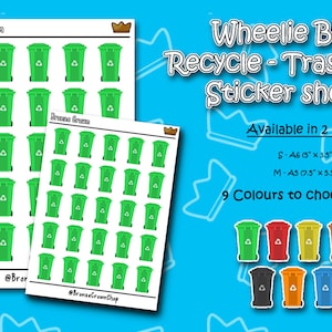 Recyclage - Corbeille - Feuille d’autocollants - 2 tailles disponibles - 9 Options de couleur/couleur Feuille d’autocollants | | d’autocollants de planificateur | Bullet Journal