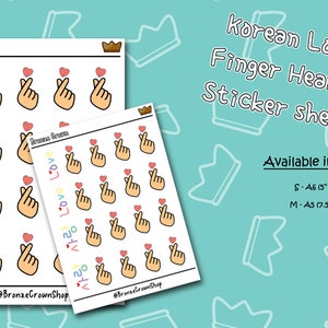 Snap a forma di cuore con dito coreano - Foglio di adesivi - 2 misure disponibili / Foglio di adesivi / Adesivo pianificatore / Diario / Decorazioni adesive
