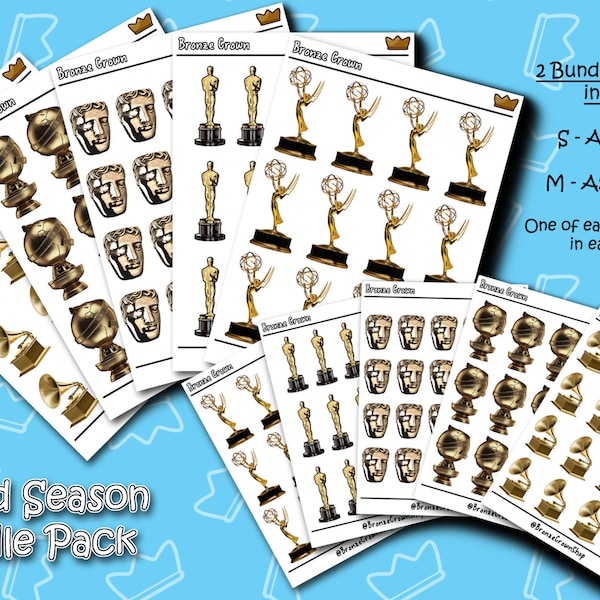 Award Season - Bundle Pack Sticker Sheets - 5 sheets per Pack - Oscars, Emmy, Golden Globe, Bafta, Grammy, 2 sizes available | Sticker Sheet