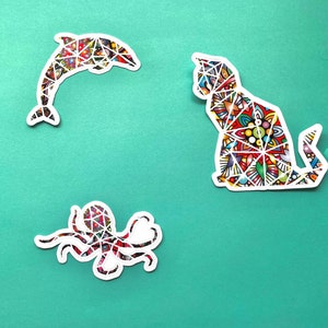 Mandala Tiere - Katze - Oktopus - Delfin - Die Cut - Leicht schälen | Laptop Aufkleber | Vinyl Sticker|