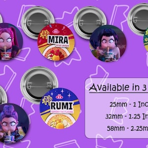KPDH - Huntr/x Ramen Button Pins - Badge set - 3 sizes available