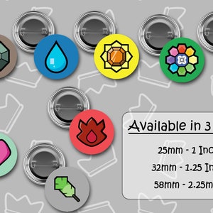 Poke Mon Gen 1 Gym Badges - Badges and set - 3 sizes available