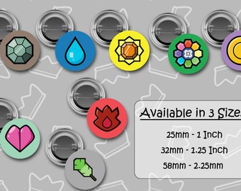 Poke Mon Gen 1 Gym Badges - Badges and set - 3 sizes available