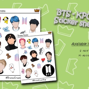 BTS Fan - Sticker Bogen - 2 Größen | Stickerbogen | Planer Aufkleber | Zeitschrift | Aufkleber Dekorationen