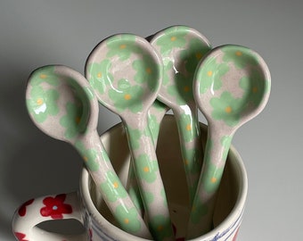 Handmade green ceramic spoon , spoons , handmade gift