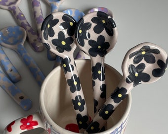 Black handmade ceramic spoon , spoons , handmade gift