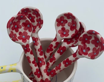 Red spoons , handmade red spoons , ceramic spoons , spoons , ceramic gift