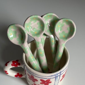 Handmade green ceramic spoon , spoons , handmade gift