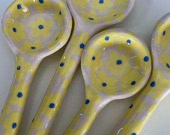 Handmade yellow ceramic spoons