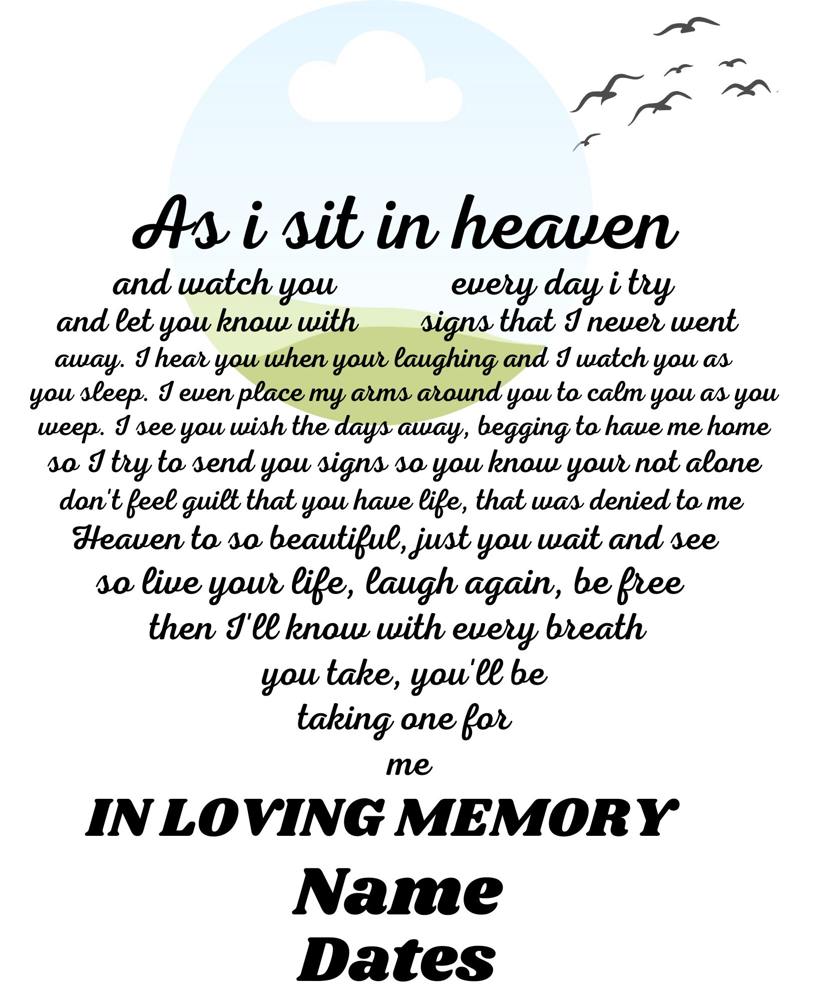 Editable Memorial 8x10 With as I Sit in Heaven Poem Perfect | Etsy