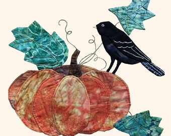 Pumpkin With Crow PDF Appliqué Quilt Block Pattern