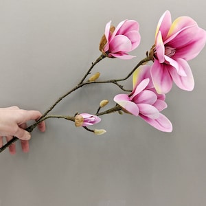 Artificial Magnolia Branch, Pink Magnolia Faux, Artificial Tree Branch, Magnolia Flower Decor, Artificial Pink Flowers for Tall Vase, 1 Stem