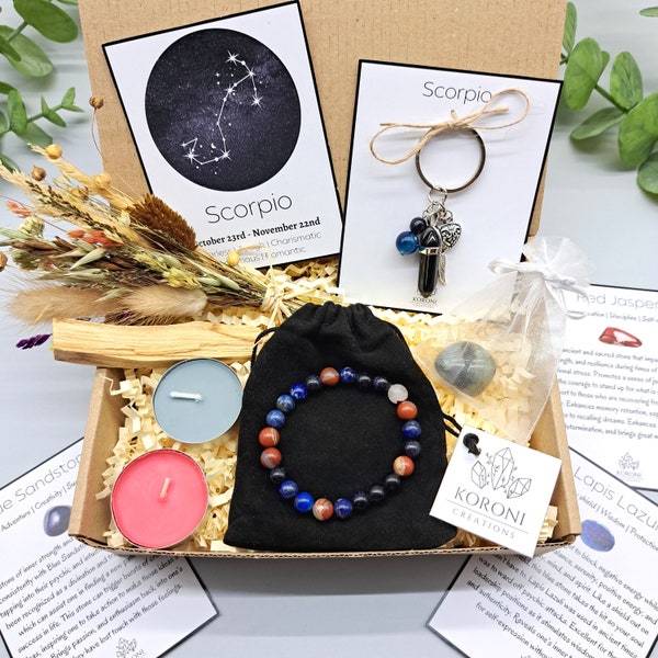 SCORPIO Zodiac Gift Box, Scorpio Crystal Set, Scorpio Birthstone Kit, Haling Crystals Set, Birthday Gift Box for Scorpio, Zodiac Crystal Set