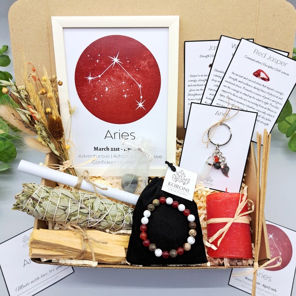 Gifts for an Aries, Aries Woman Gifts, Birthdays for Aries, Birthday Gift Box, Gift Set Women, Zodiac Bracelets Birthstones, Aries Crystals