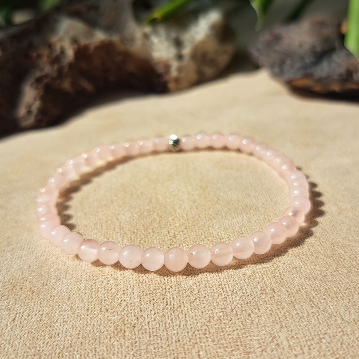 Pink Rose Quartz Bracelet for Love Rose Quartz Jewelry Gift for Women Gemstone Bead Bracelet Dainty Crystal Jewelry Gift for Bridesmaid, 4mm