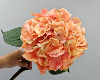 Peach Hydrangea Flower, Large Hydrangea Stem, Real Touch Hydrangea, Real Touch Flowers for Centerpiece, Large Artificial Flowers Wedding