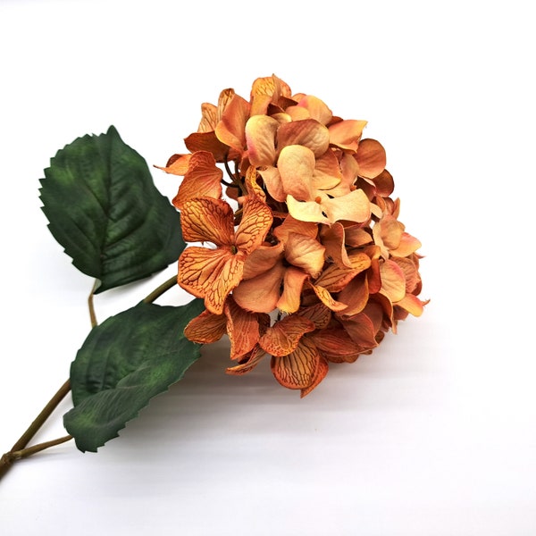 Burnt Orange Hydrangea, Artificial Hydrangea Flower, Large Hydrangea, Terracotta Flowers, Fall Artificial Flowers, Autumn Wedding Flowers