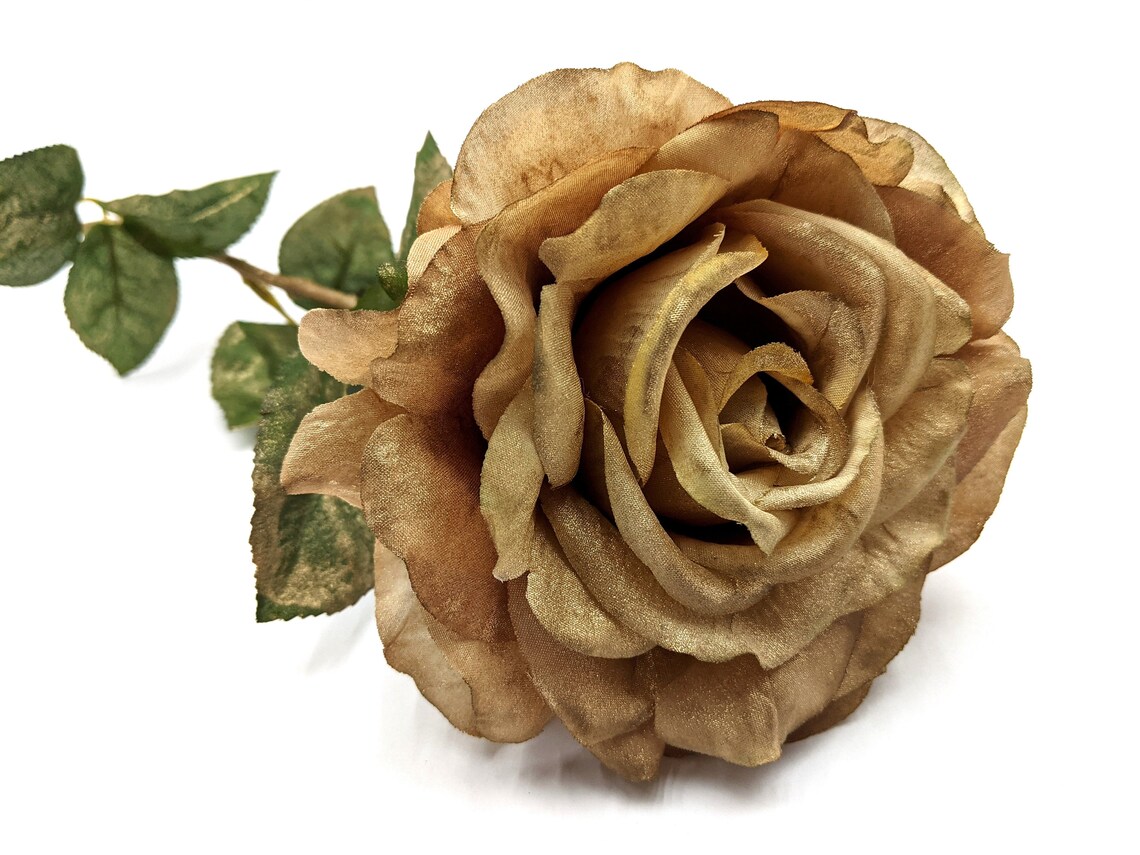 Artificial Gold Rose Artificial Gold Flowers Faux Rose Stem Etsy