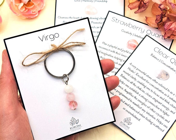 VIRGO Keychain, Virgo Keyring, Crystals Gift for Virgo, Small Crystals for Gift, Healing Crystals Keychain, Cute Keychain for Birthday Gift