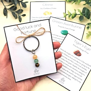 Porte-clés en cristal pour BONNE CHANCE, cadeau porte-bonheur, porte-clés fortune, cadeau de réussite, cristaux de réussite, perles de citrine, cadeau porte-bonheur pour nouvel emploi