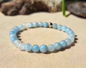 Blue Aquamarine Crystal Bracelet for Calming & Communication Throat Chakra Healing Energy Bracelet Aquamarine Bead Jewelry Gift for Women