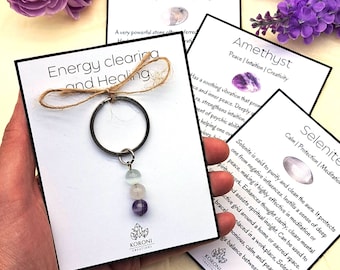 HEALING Gemstone Keyring, Healing Crystal Keyring, Support Stones, Energy Keychains, Spiritual Gift, Crystals for Anxiety, Trendy Keychain