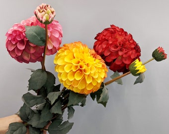 Faux Dahlia bloem, kunstmatige Dahlia, grote faux bloemen, zijden Dahlia bloemen, lange stengels voor vaas, faux bloemen stengels, Dahlia middelpunt