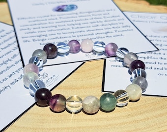 WASSERMANN Geburtsstein Armband, Wassermann Kristalle für Frauen, Lila Amethyst, Fluorit, Bergkristall, Sternzeichen Steine für Wassermann, 8mm Perlen