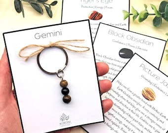 Schlüsselanhänger für Zwillinge, Zwillinge kleines Geschenk, Sternzeichen Kristall Geschenk für Zwillinge, Astrologie Geschenk, kleines Geburtstagsgeschenk, Schlüsselanhänger mit Heilsteinen