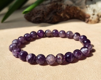 Bracciale di cristallo di ametista, braccialetto di perline di ametista, gioielli di cristallo, braccialetto di pietre preziose viola per la guarigione, braccialetto di perline energetiche, perline da 8 mm