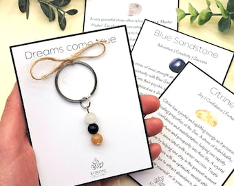 DREAMS COME TRUE sleutelhanger als cadeau, kristallen sleutelhanger, klein cadeau voor nieuwe start, motivatiecadeau, cadeau voor studenten, sleutelhanger gelukskristallen,