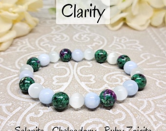 Clarity Stone Bracelet, Healing Crystals for Concentration and Focus, Energy Bracelet Mind Support Gift, Intuition, Clarity and Focus Gift