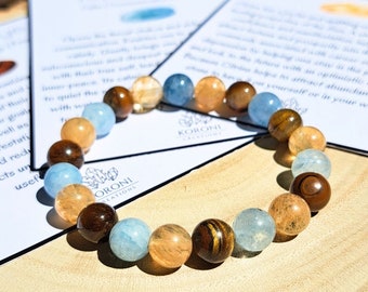 Pulsera de cristal de Géminis, pulsera de cuentas del zodiaco, joyería con piedras de nacimiento de Géminis, regalo para mujeres Géminis, pulsera de cristales de citrino y aguamarina