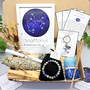 Coffret cadeau Sagittaire pour femme, pierres de naissance Sagittaire avec bracelet en cristal et lots de taches, coffret cadeau d'anniversaire zodiaque Sagittaire