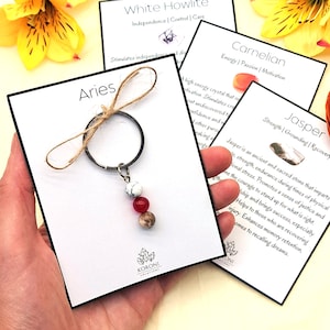 ARIES Keychain, Aries Keyring, Aries Gift, Carnelian Keychain, Zodiac Gift, Gift for Aries, Small Crystal Gift, Horoscope Gift, Cute Keyring