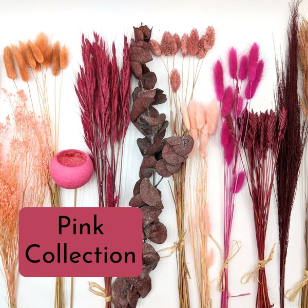 Dried Flowers in Pink, Pink Flowers for Vase, Pink Flowers Cake Toppers, Dry Flowers for Arranging, DIY Dry Flower Centerpiece, Pink Lagurus