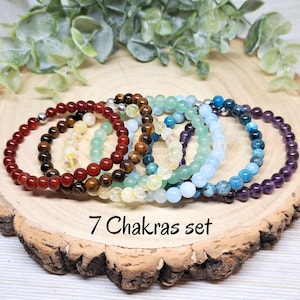 7 Chakras Energy Crystal Bracelets Full Set, 7 Stone Bead Bracelets for Chakras Healing, Jewelry Gift for Yoga & Meditation, Chakra Jewelry