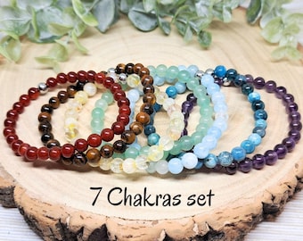 7 Chakras Energie Kristall Armbänder Full Set, 7 Stein Perlen Armbänder für Chakras Heilung, Schmuck Geschenk für Yoga & Meditation, Chakra Schmuck