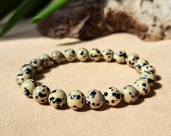 Dalmatisk jaspisarmband, dalmatisk jaspissmycken, armband med helande kristaller, armband med stretchpärlor, kristallarmband för män och kvinnor, 8 mm
