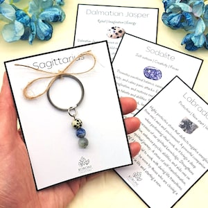 SCHÜTZE Schlüsselbund, Horoskop Geschenk, Kristallschlüsselring, Schütze Kristalle, Schütze Geschenk, glückliche Sternzeichen Kristalle, kleine Weihnachtsgeschenke