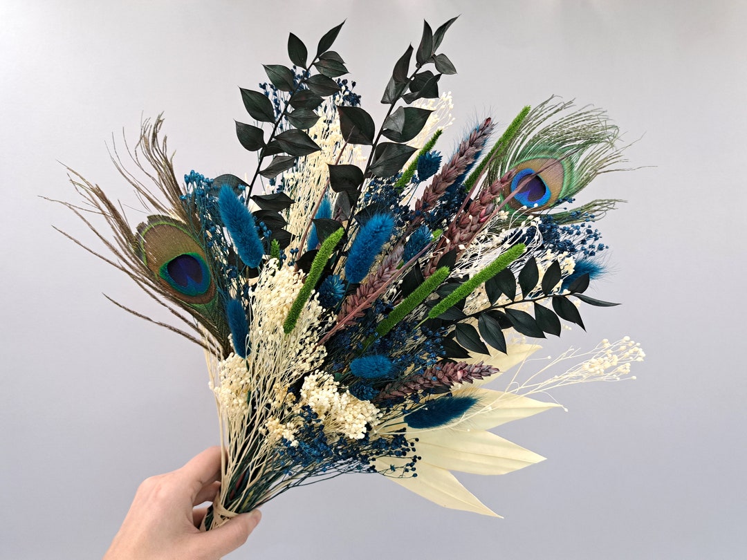 Small Peacock Bouquet Peacock Feather Bouquet Small Dried Etsy