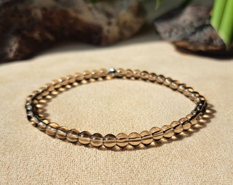 Smoky Quartz Beaded Bracelet for Anxiety & Stress Relief Crystal Jewelry Gift for Women Healing Stone Bracelet Dainty 4MM Beads Jewelry 4mm